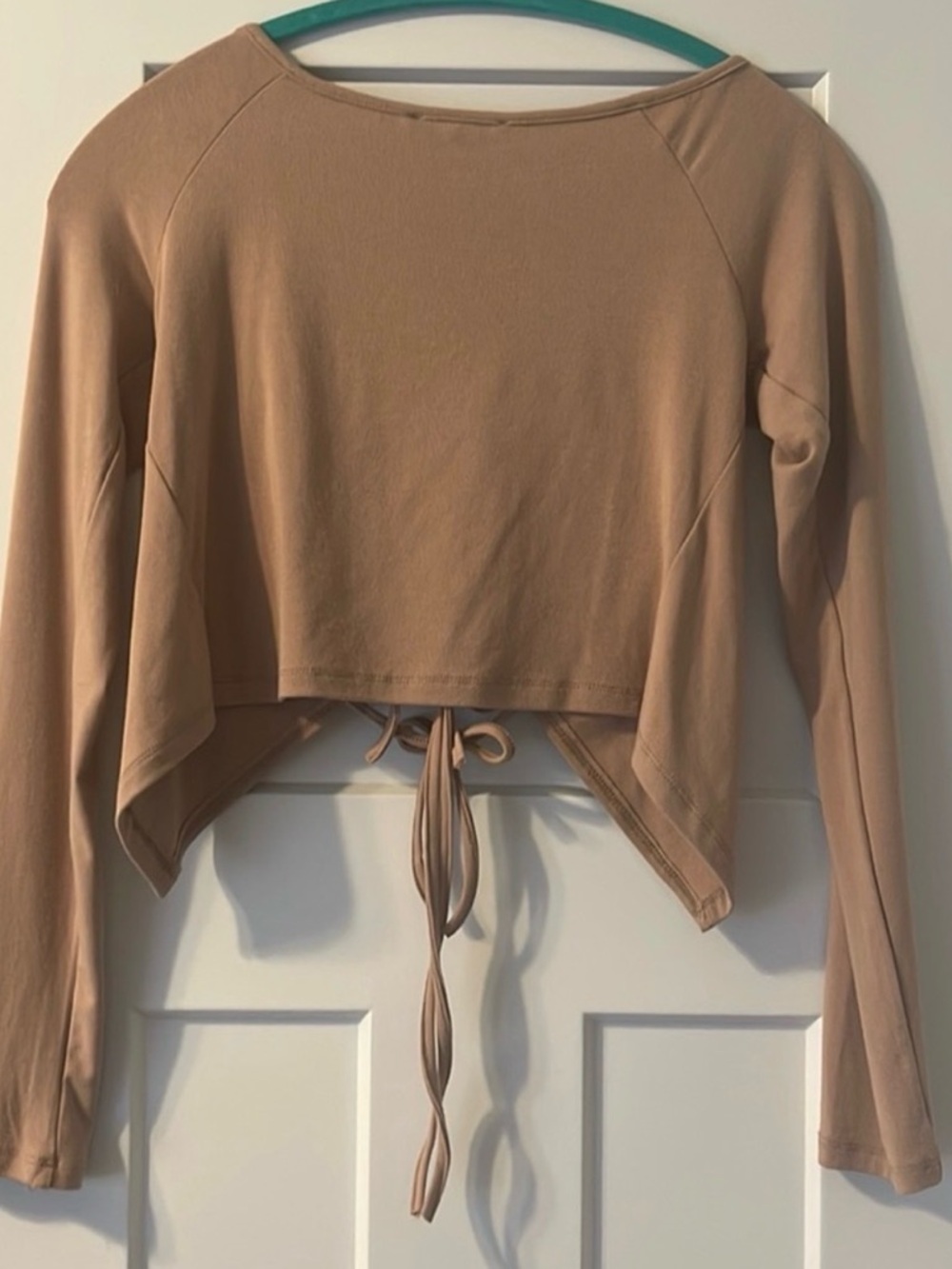 NWOT Women's Beige Tie-Front Long Sleeve Top - Picture 2 of 4